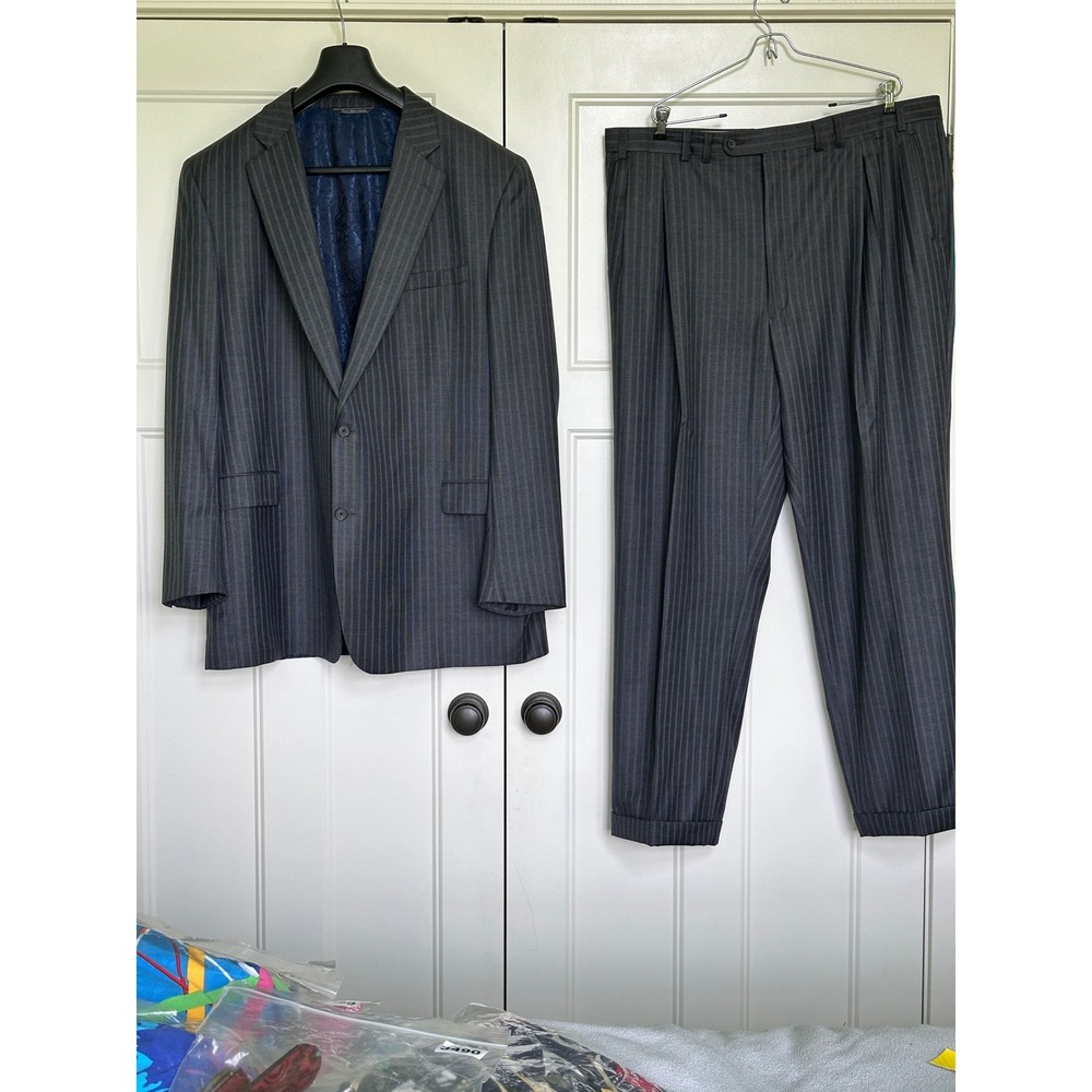 Jack Victor Suit Mens 48 XL Vitale Barberis Canonico Super 110 Pinstripe Wool
